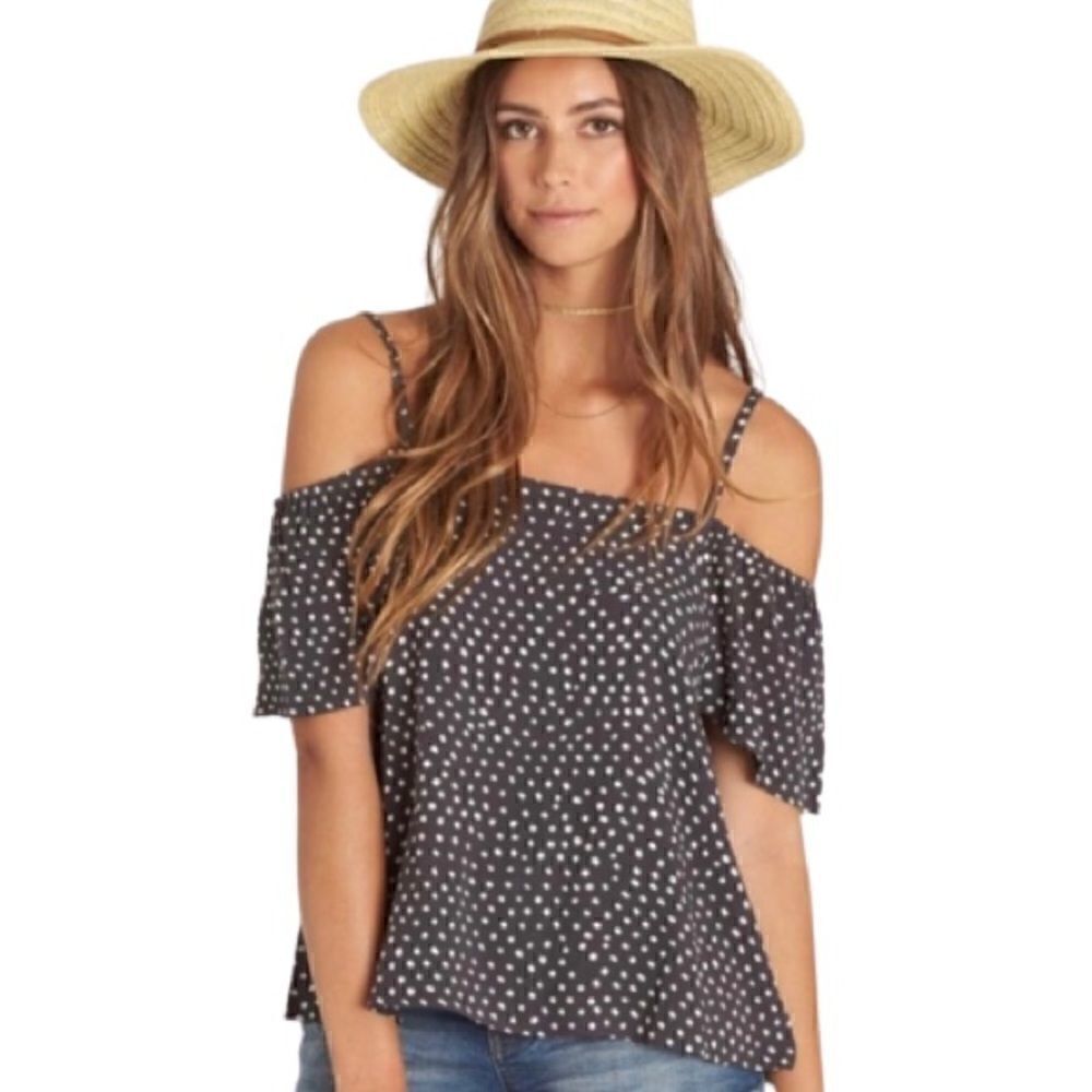 Billabong NWT summer nights black and white polka dot off shoulder top XS